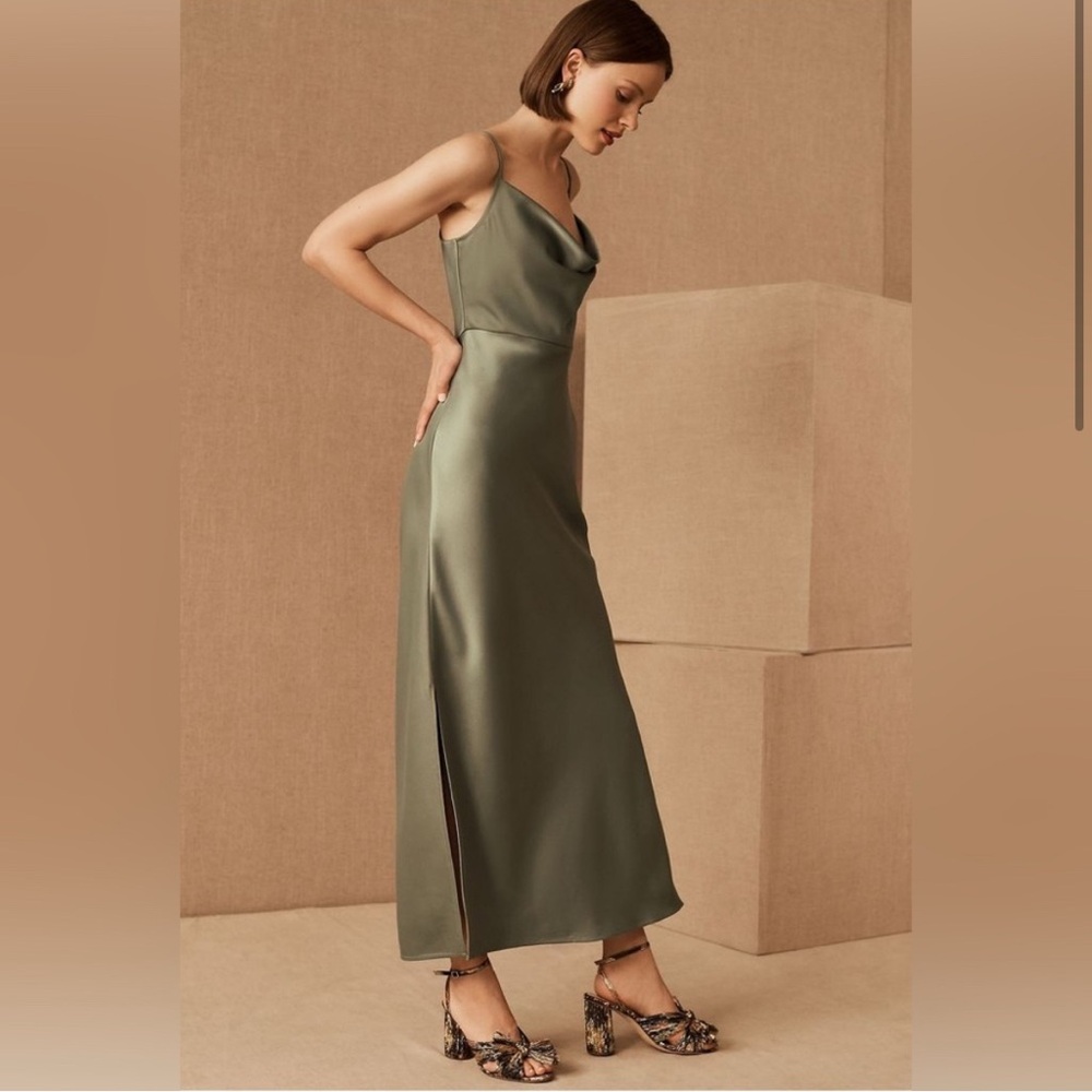 Elegant Olive Green Satin Dress
